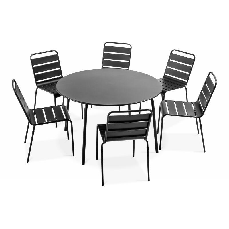 Tavolo da giardino rotondo Ø120 x 72 cm e 6 sedie in metallo