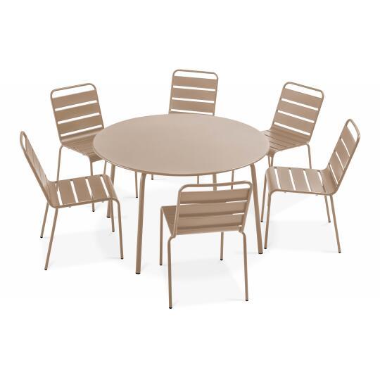 Tavolo da giardino rotondo Ø120 x 72 cm e 6 sedie in metallo