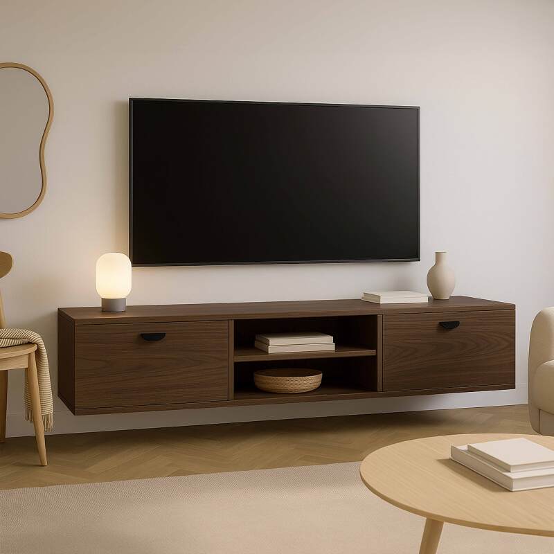 Mobile TV sospeso effetto legno 160 cm stile industriale 