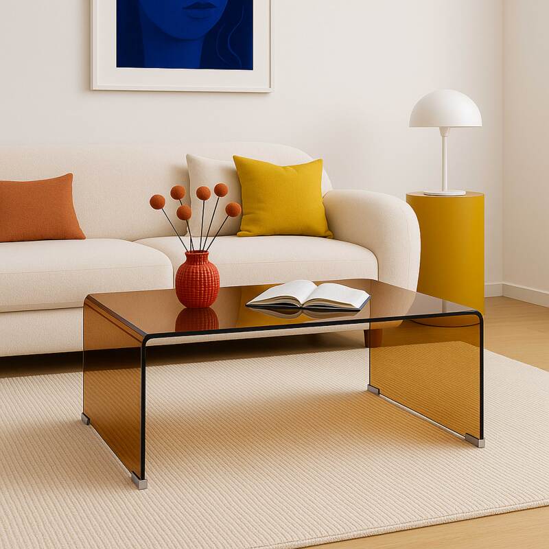 Tavolino da salotto in vetro temperato rettangolare 110x50 cm