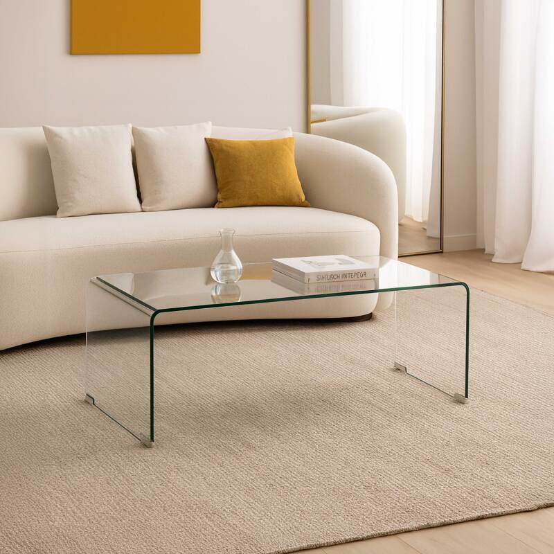 Tavolino da salotto in vetro temperato rettangolare 110x50 cm