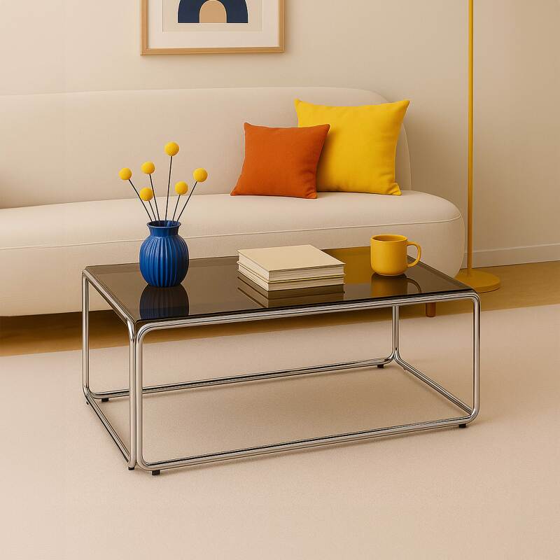 Tavolino da salotto in vetro temperato rettangolare 110x50 cm