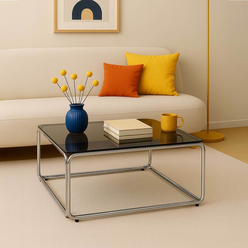 Tavolino da salotto in vetro temperato quadrato 90x90 cm