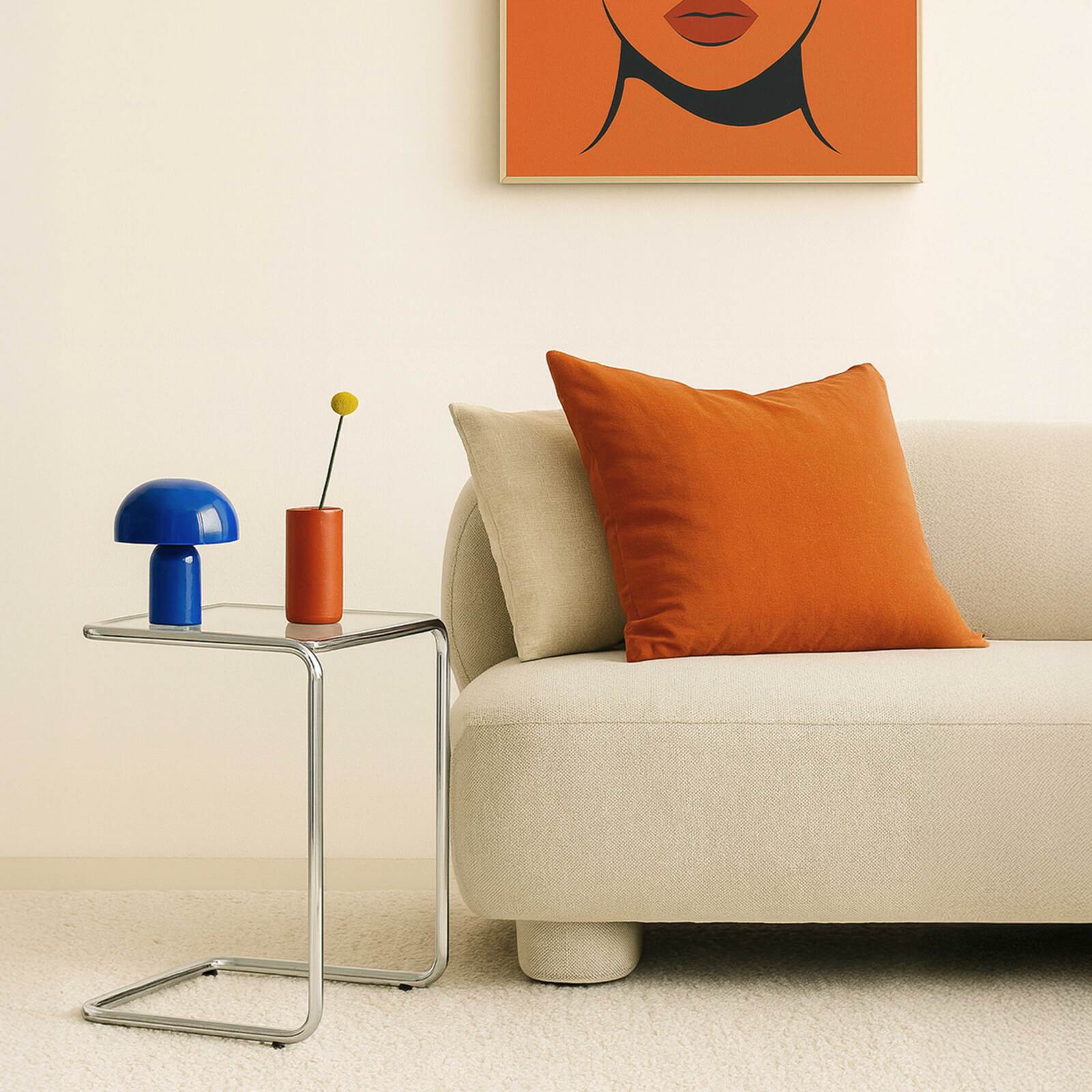 Tavolino laterale in vetro temperato quadrato 50x46 cm