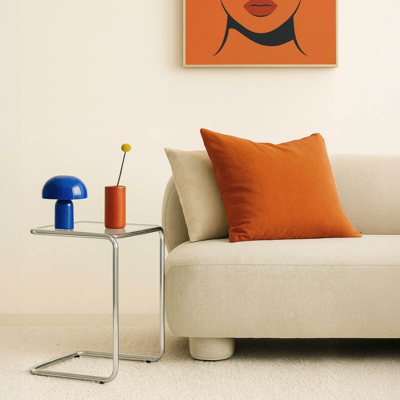 Tavolino laterale in vetro temperato quadrato 50x46 cm