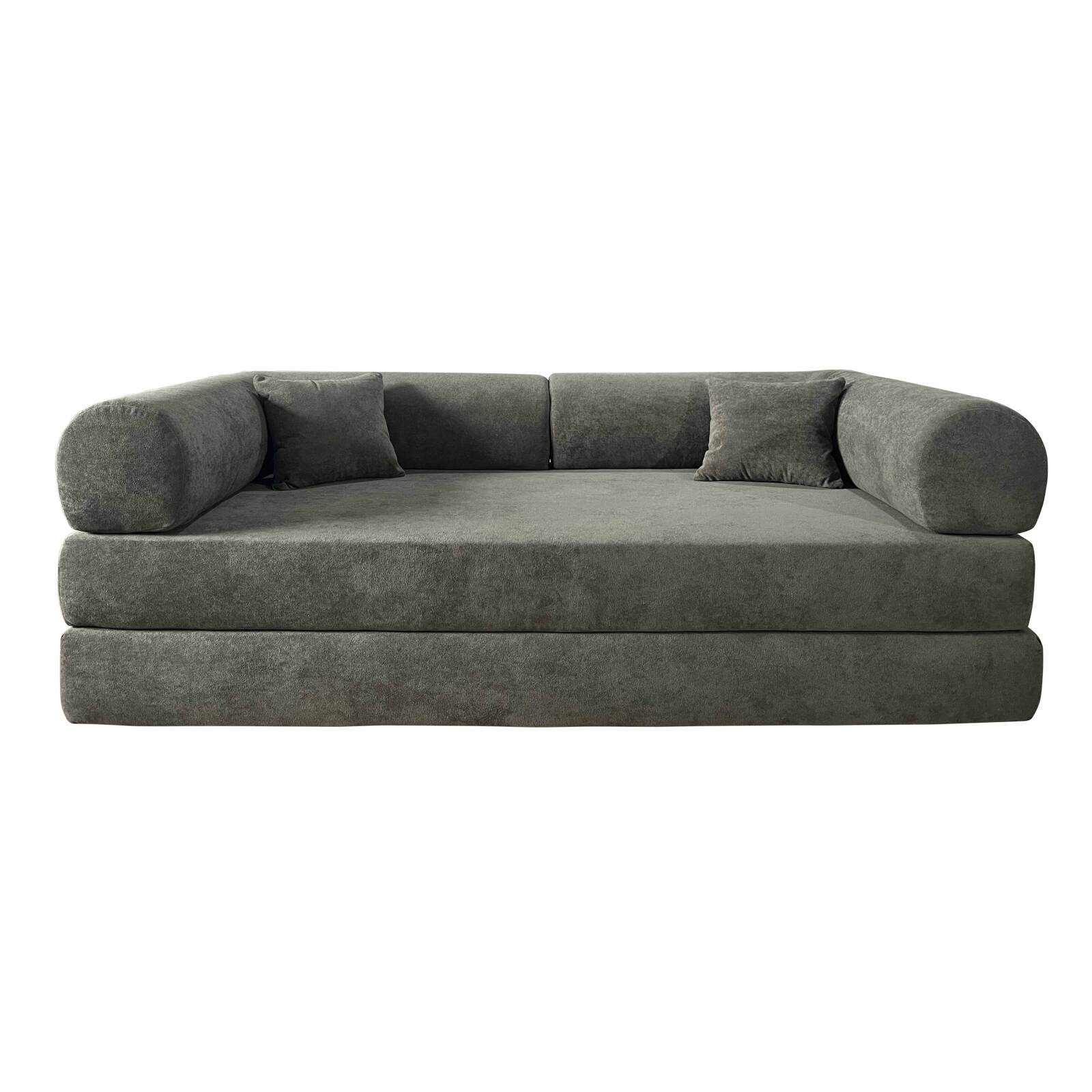 Divano letto 2 posti in tessuto con cuscini