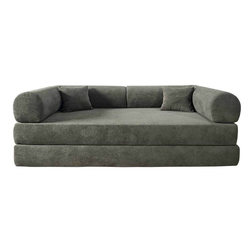 Divano letto 2 posti in tessuto con cuscini (2/7)