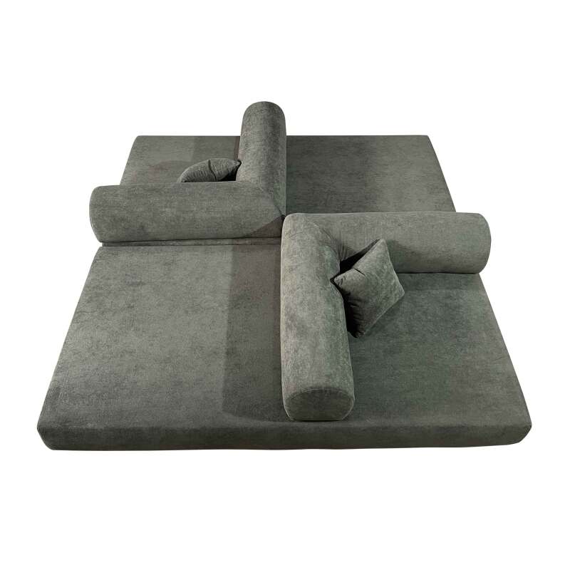 Divano letto 2 posti in tessuto con cuscini (6/7)