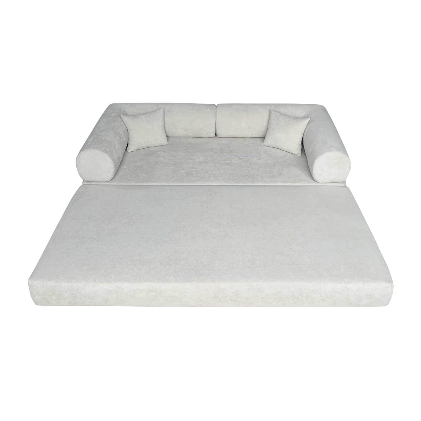 Divano letto 2 posti in tessuto con cuscini