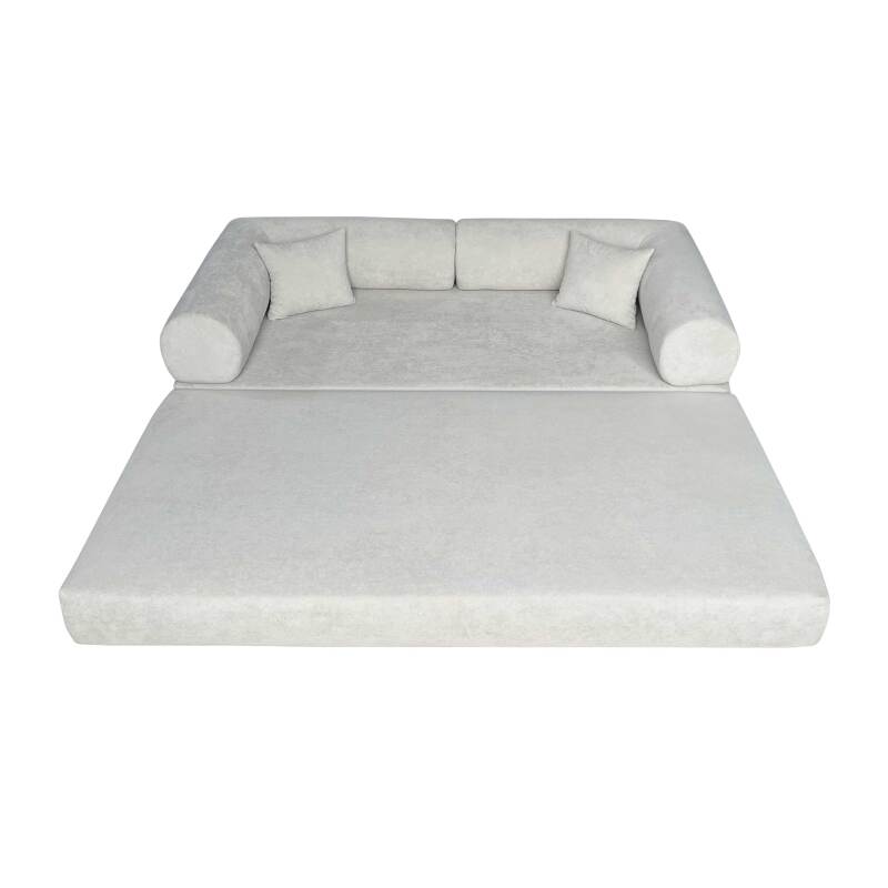 Divano letto 2 posti in tessuto con cuscini (6/8)