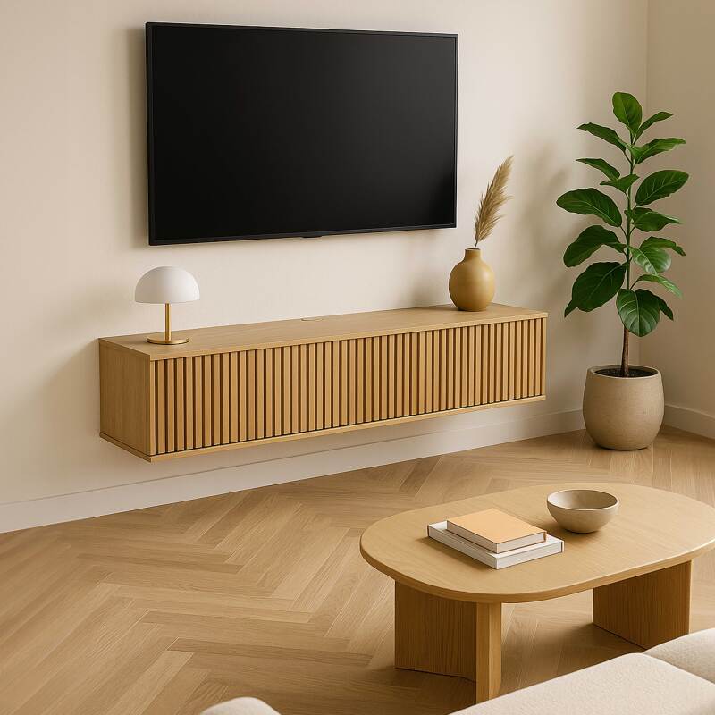 Mobile TV sospeso effetto legno chario 120 cm stile scandinavo