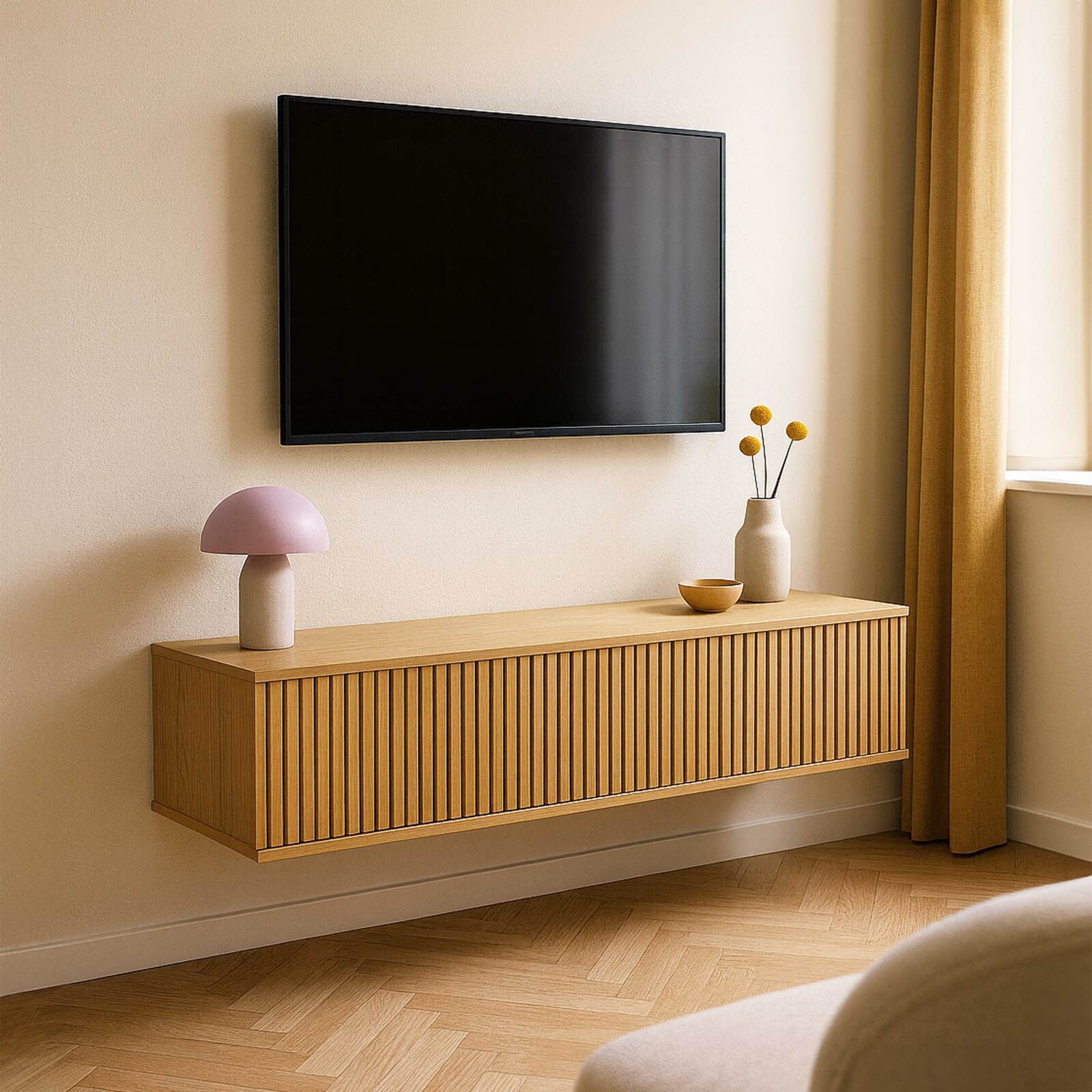 Mobile TV sospeso effetto legno chario 120 cm stile scandinavo