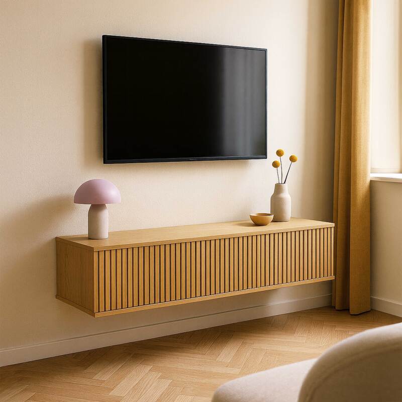 Mobile TV sospeso effetto legno chario 120 cm stile scandinavo
