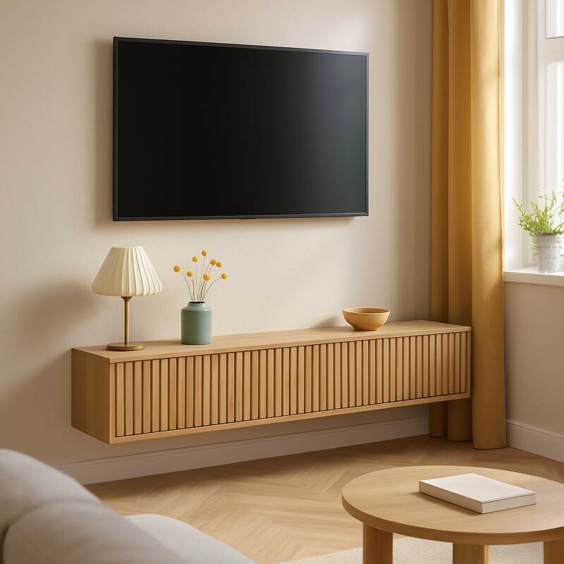 Mobile TV sospeso effetto legno chario 160 cm stile scandinavo