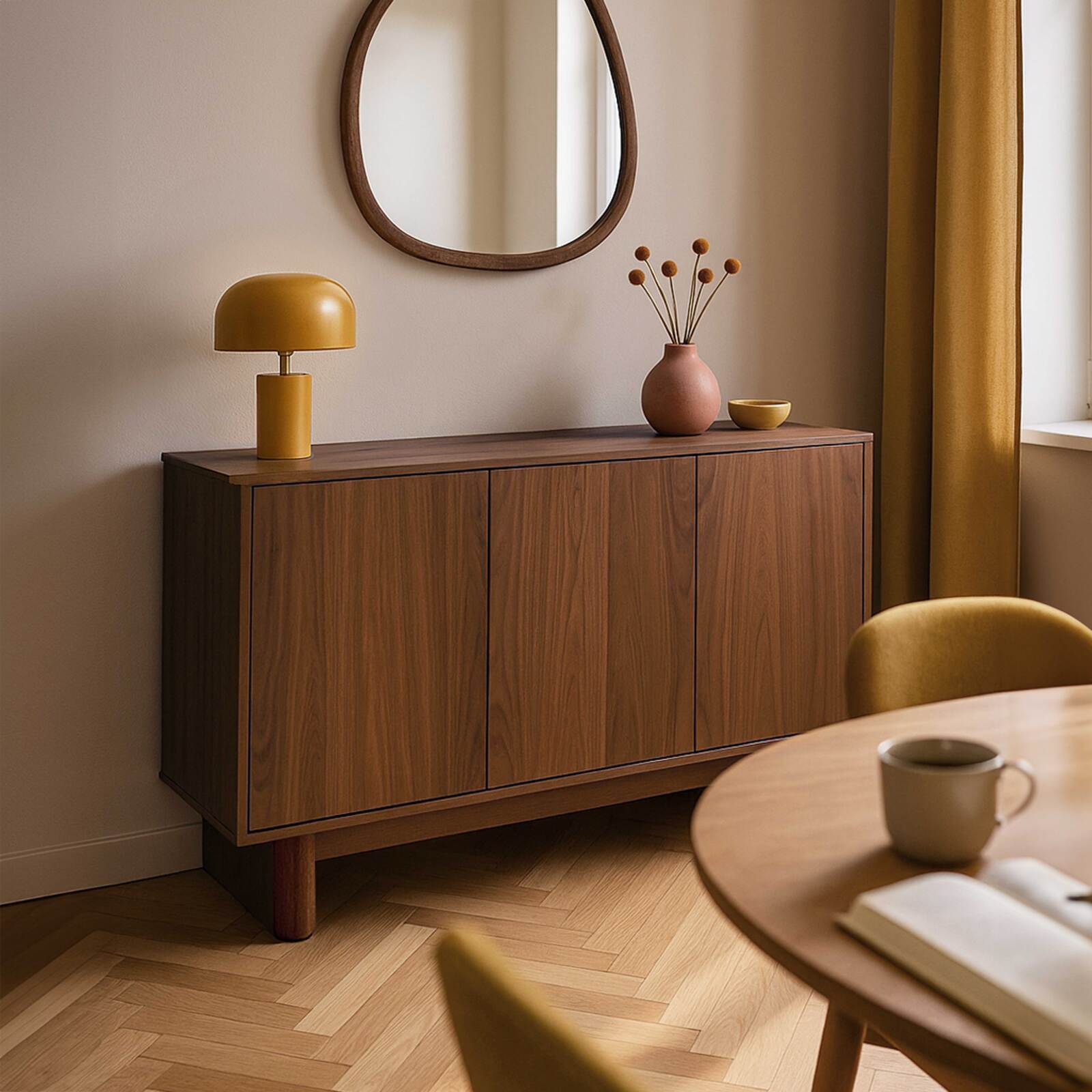 Buffet scandinavo effetto legno 3 ante 120 cm