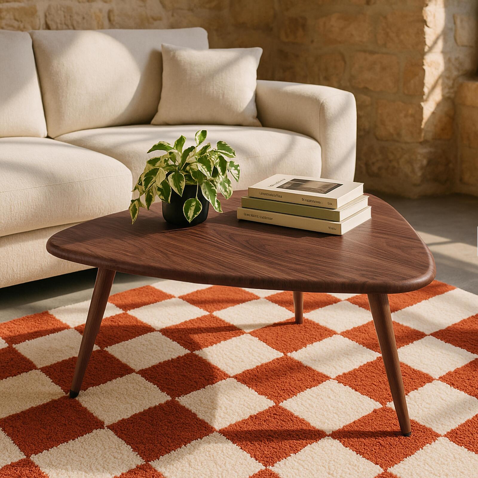 Tavolino da salotto effetto legno triangolare 85x81 cm Tavolino da salotto effetto legno triangolare 85x81 cm