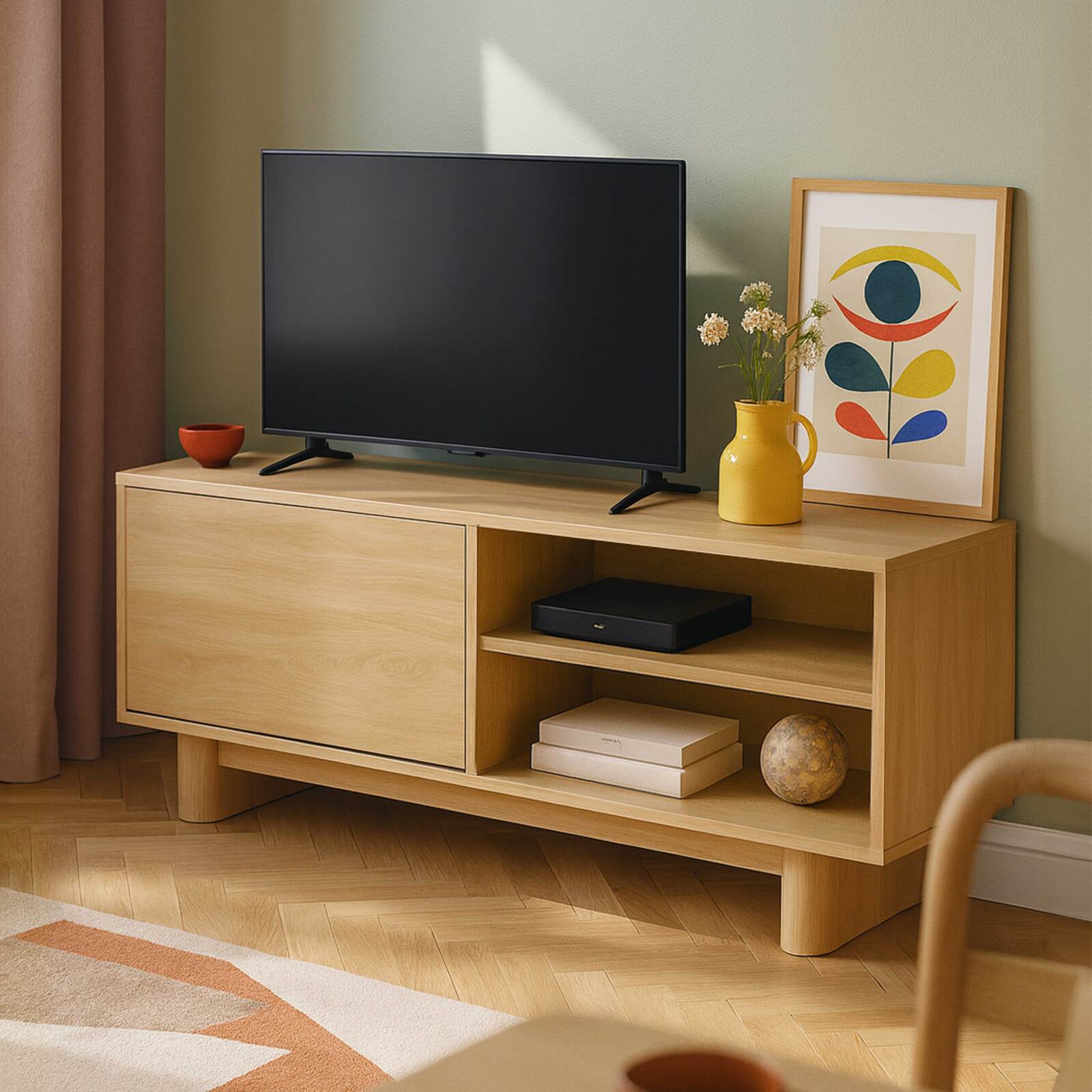 Mobile TV effetto legno 120 cm stile scandinavo