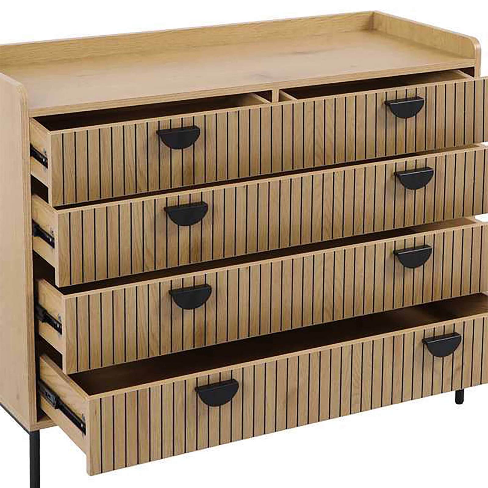 Cassettiera 5 cassetti effetto legno a doghe e metallo nero 100 cm