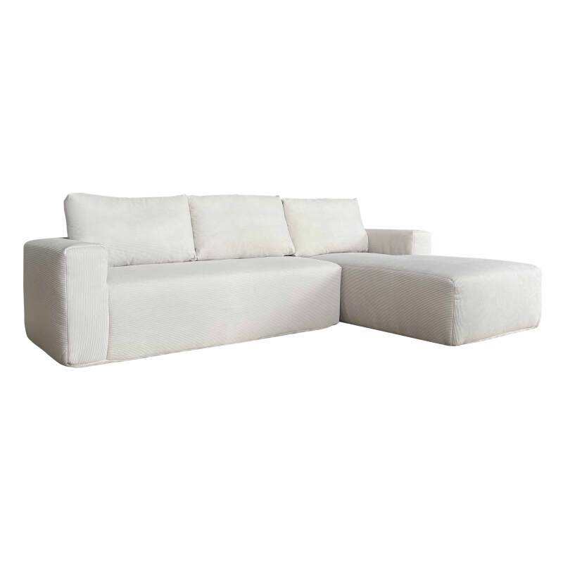 Divano angolare 4 posti in tessuto a coste con chaise longue sinistra e cuscini