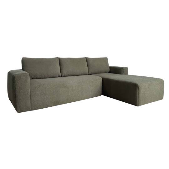 Divano angolare 4 posti in tessuto bouclé a coste con chaise longue sinistra e cuscini