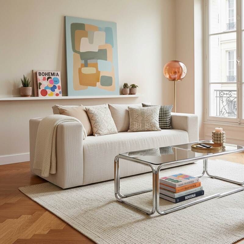 Divano 2 posti in tessuto a coste con cuscini