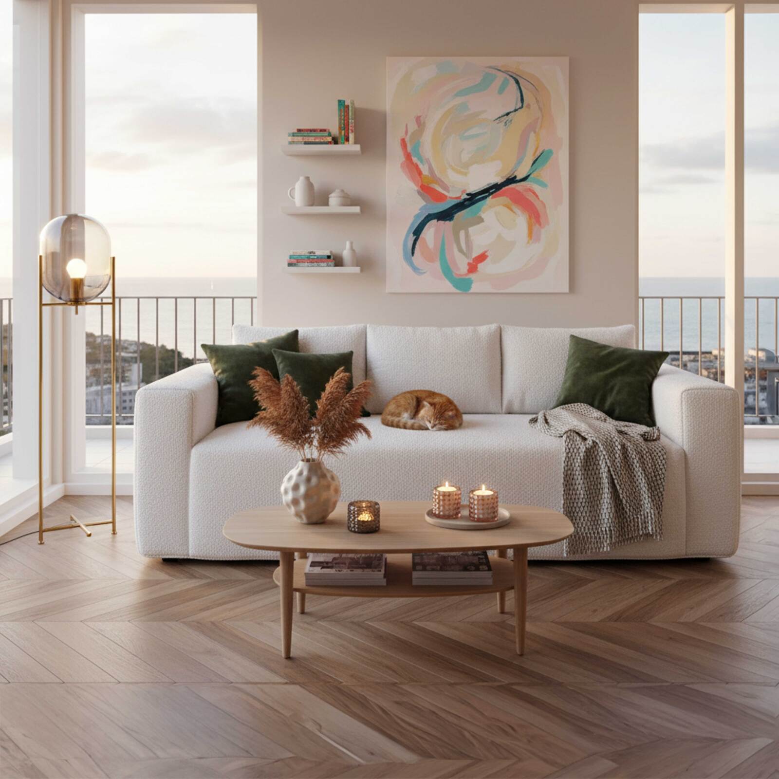 Divano 3 posti in tessuto spugna con cuscini