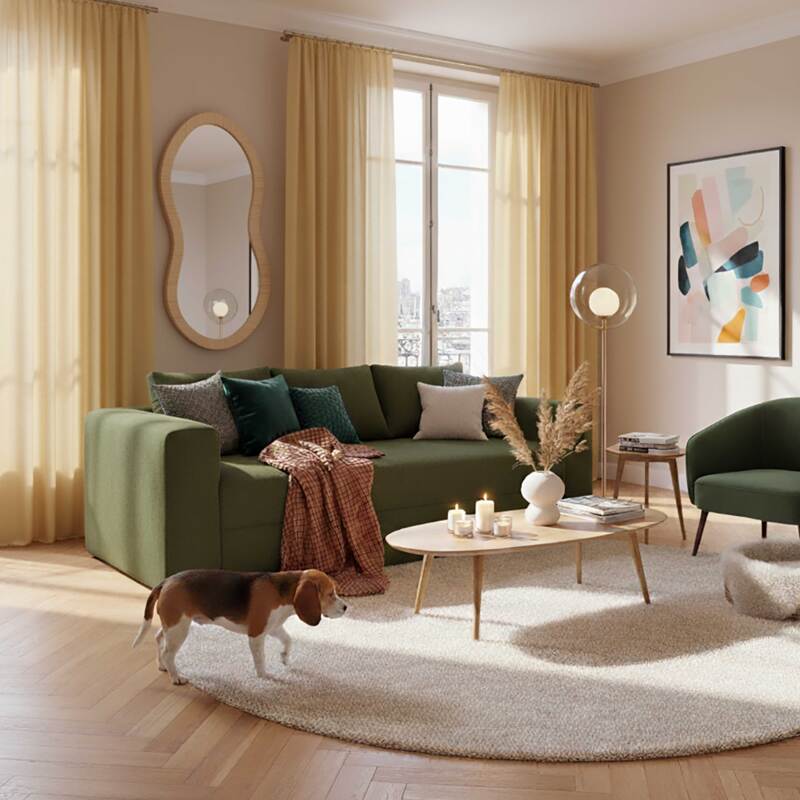 Divano 3 posti in tessuto spugna con cuscini