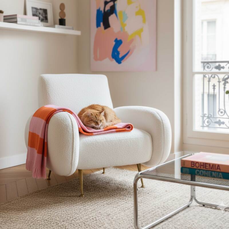 Poltrona vintage in tessuto French terry e legno FSC®