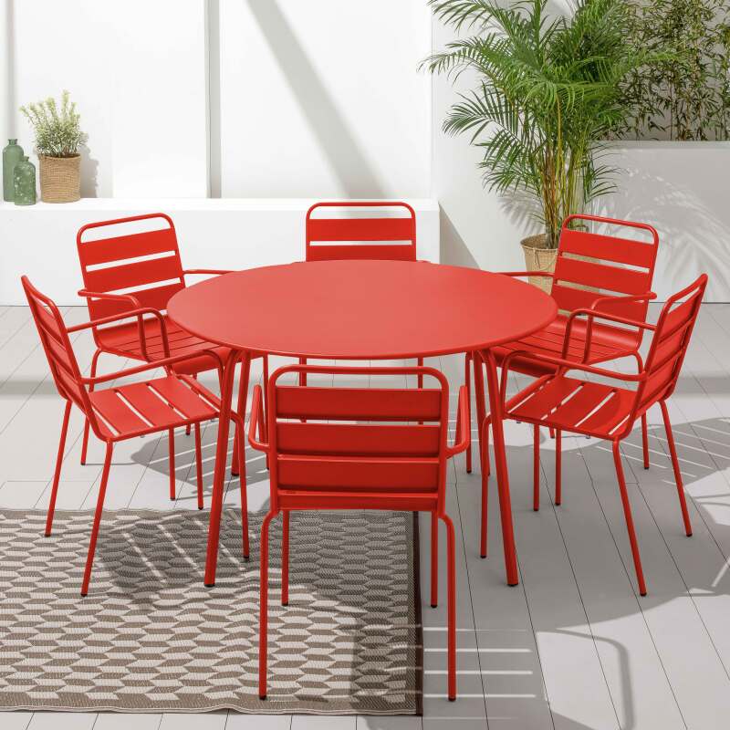 Tavolo da giardino rotondo Ø120 x 72 cm e 6 sedie in metallo