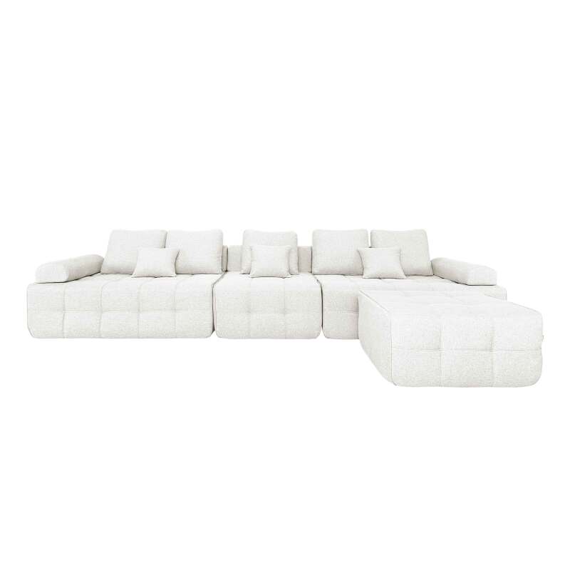 Divano 5 posti in tessuto con pouf e cuscini