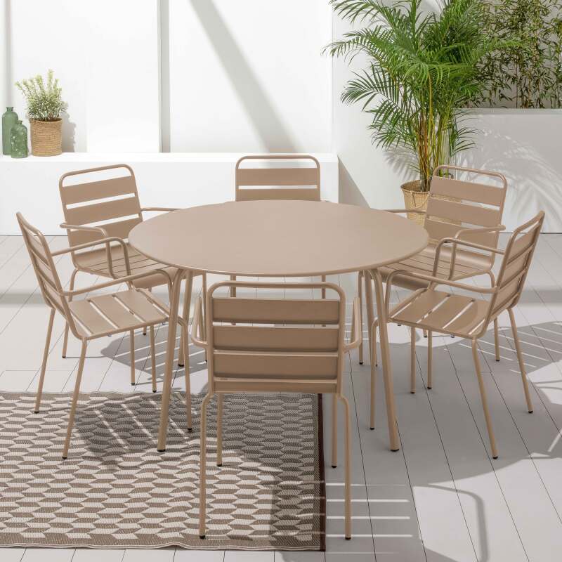 Tavolo da giardino rotondo Ø120 x 72 cm e 6 sedie in metallo