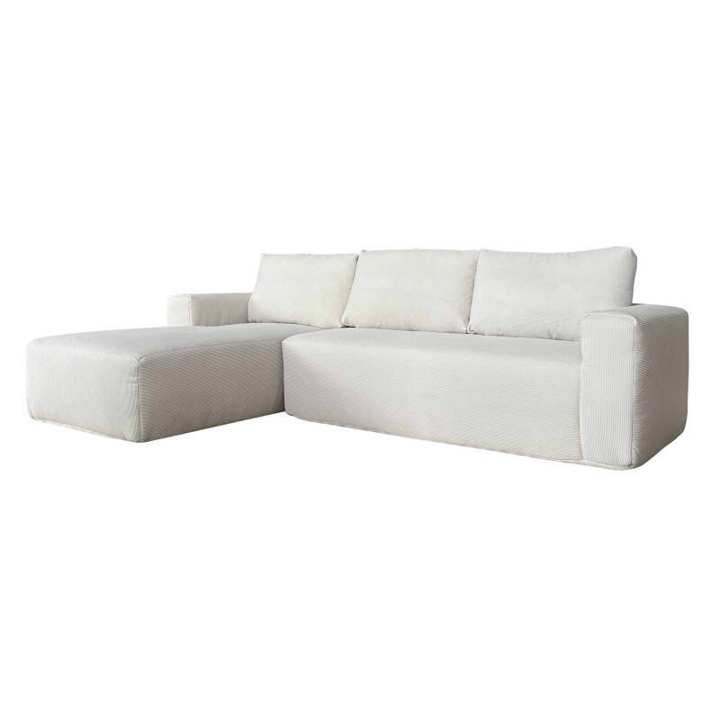 Divano angolare 4 posti in tessuto a coste con chaise longue sinistra e cuscini