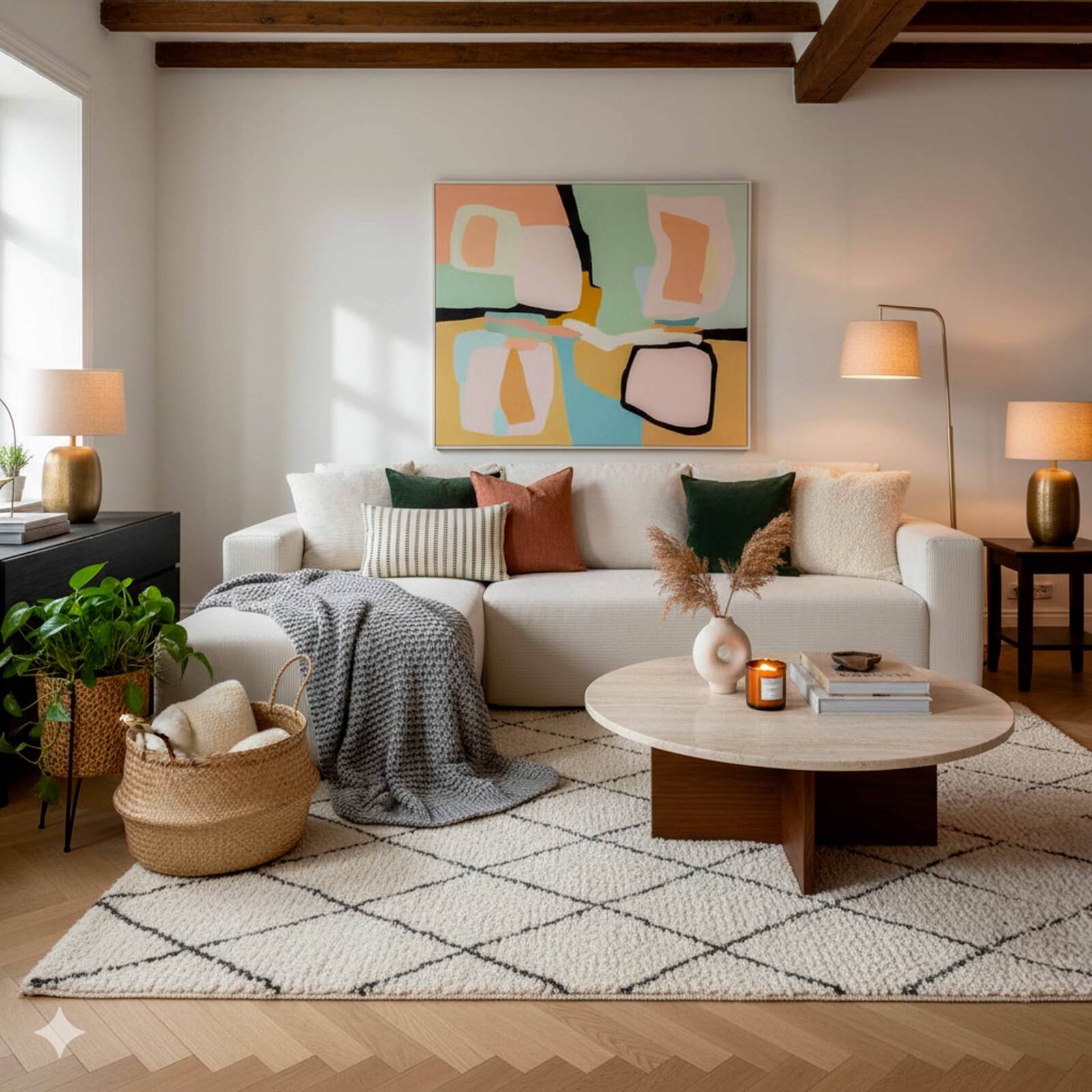 Divano angolare 4 posti in tessuto a coste con chaise longue sinistra e cuscini