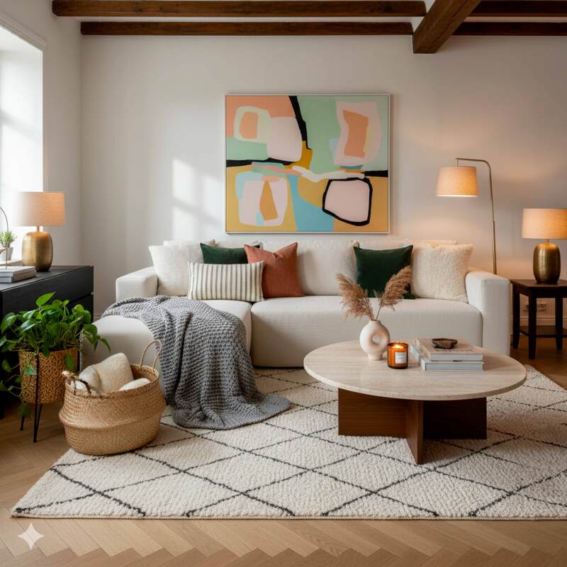 Divano angolare 4 posti in tessuto a coste con chaise longue sinistra e cuscini