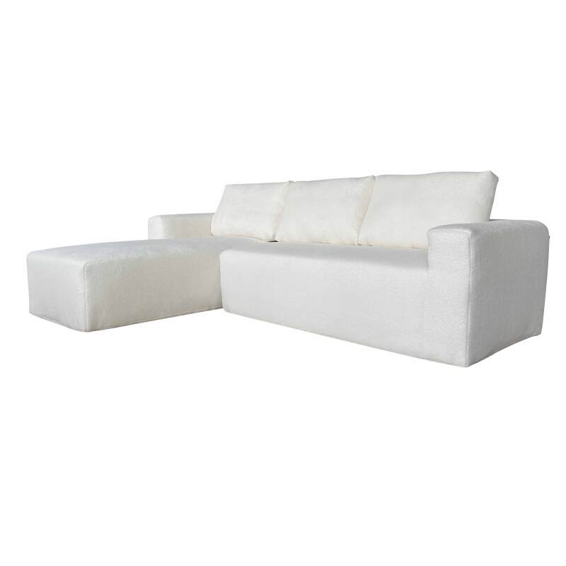 Divano angolare 4 posti in tessuto bouclé a coste con chaise longue sinistra e cuscini