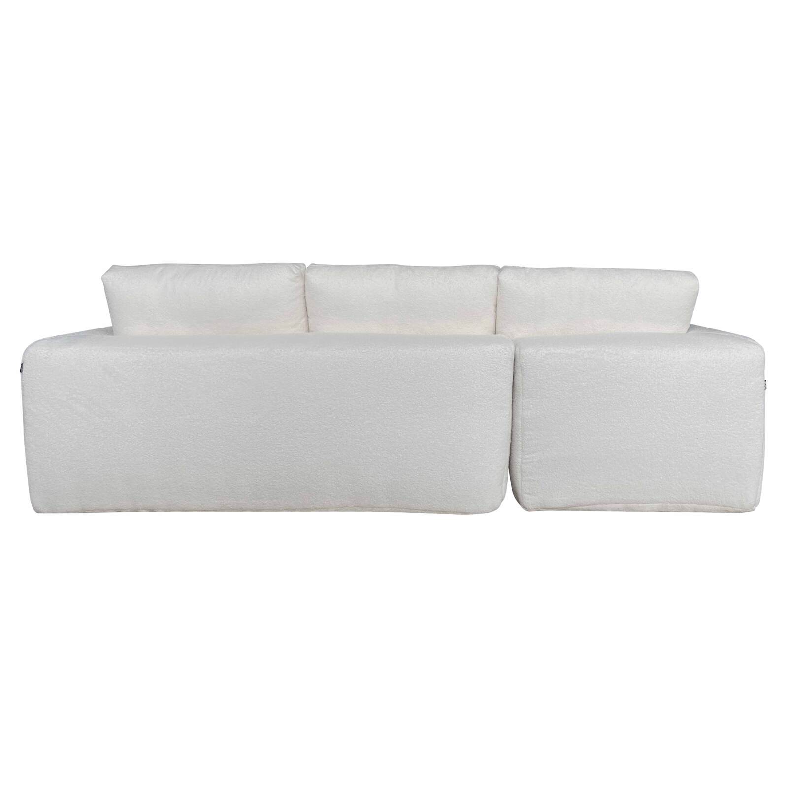 Divano angolare 4 posti in tessuto bouclé a coste con chaise longue sinistra e cuscini