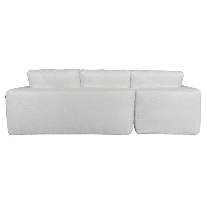 Divano angolare 4 posti in tessuto bouclé a coste con chaise longue sinistra e cuscini