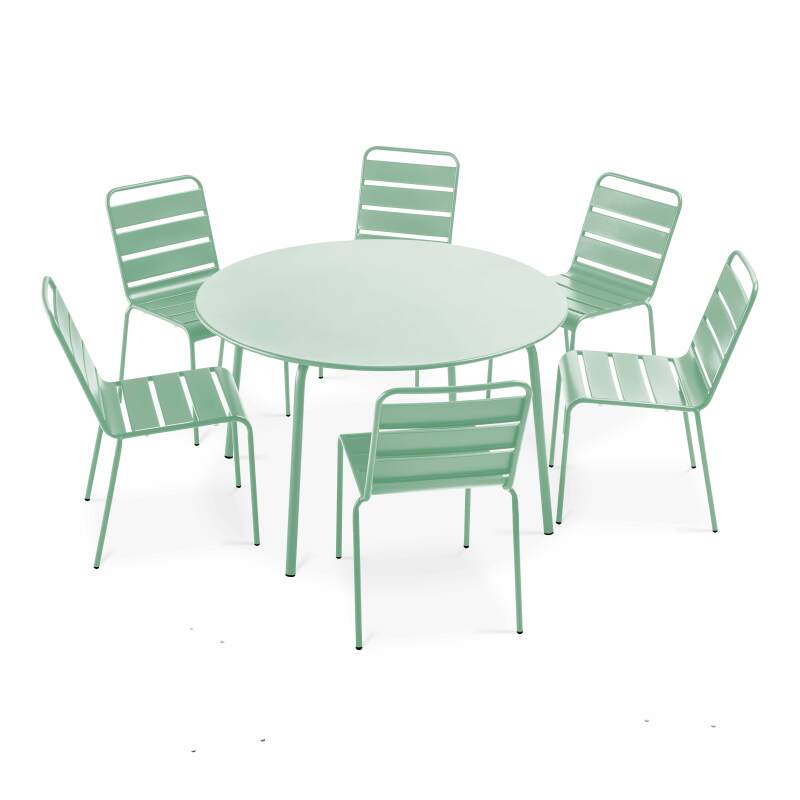 Tavolo da giardino rotondo Ø120 x 72 cm e 6 sedie in metallo