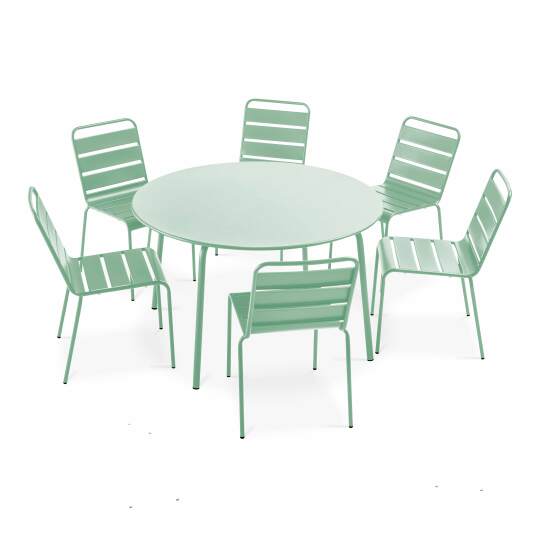 Tavolo da giardino rotondo Ø120 x 72 cm e 6 sedie in metallo
