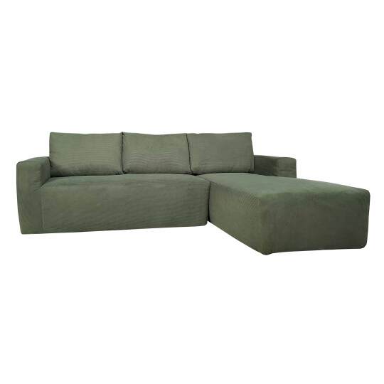 Divano angolare 4 posti in tessuto a coste con chaise longue destra e cuscini