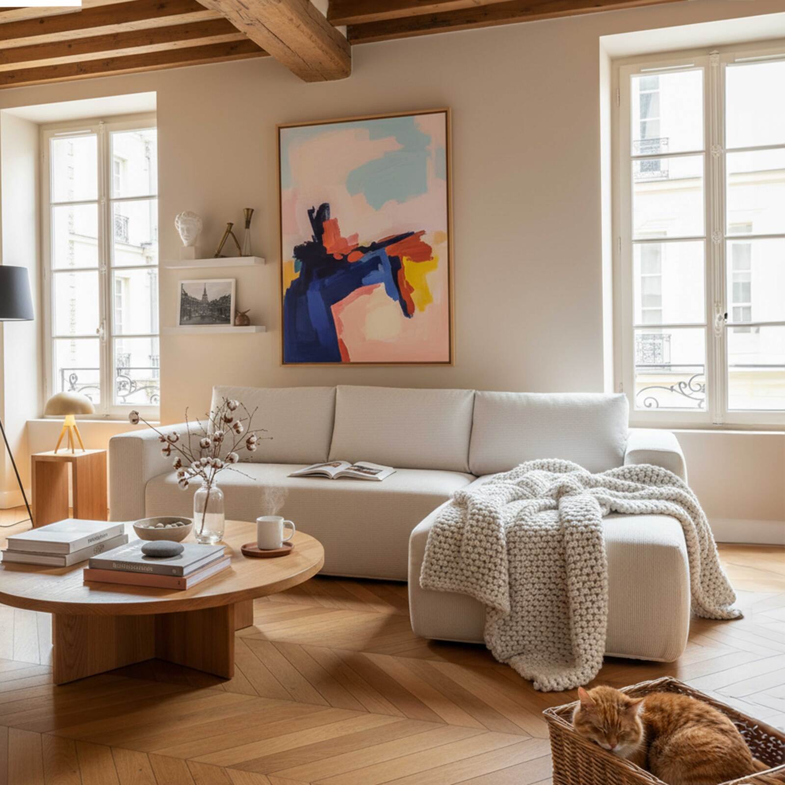 Divano angolare 4 posti in tessuto a coste con chaise longue destra e cuscini