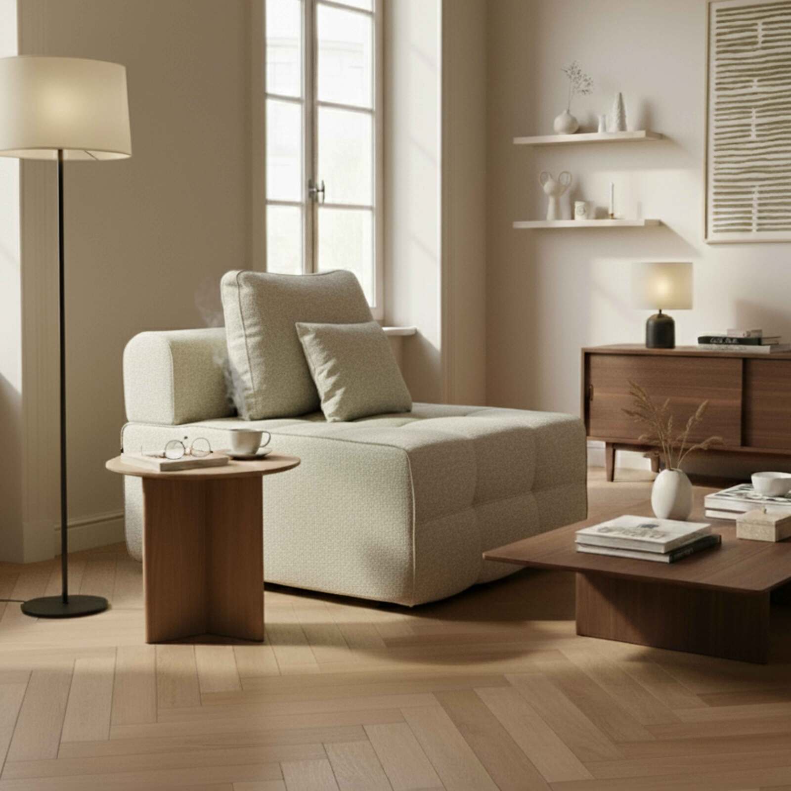 Modulo centrale 1 posto per divano in tessuto con cuscini Modulo centrale 1 posto per divano in tessuto con cuscini