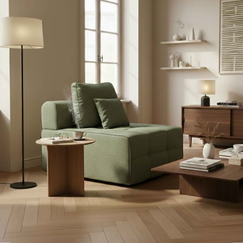 Modulo centrale 1 posto per divano in tessuto con cuscini