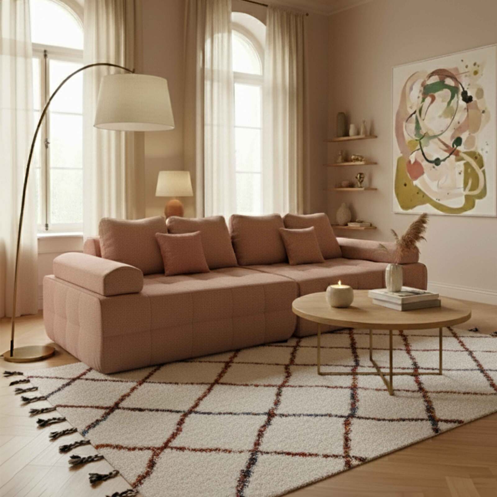 Divano 4 posti in tessuto con cuscini