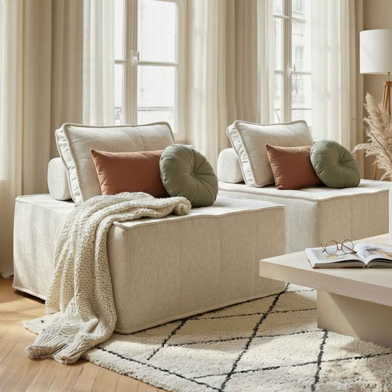 Divano modulare 2 posti in tessuto con cuscini