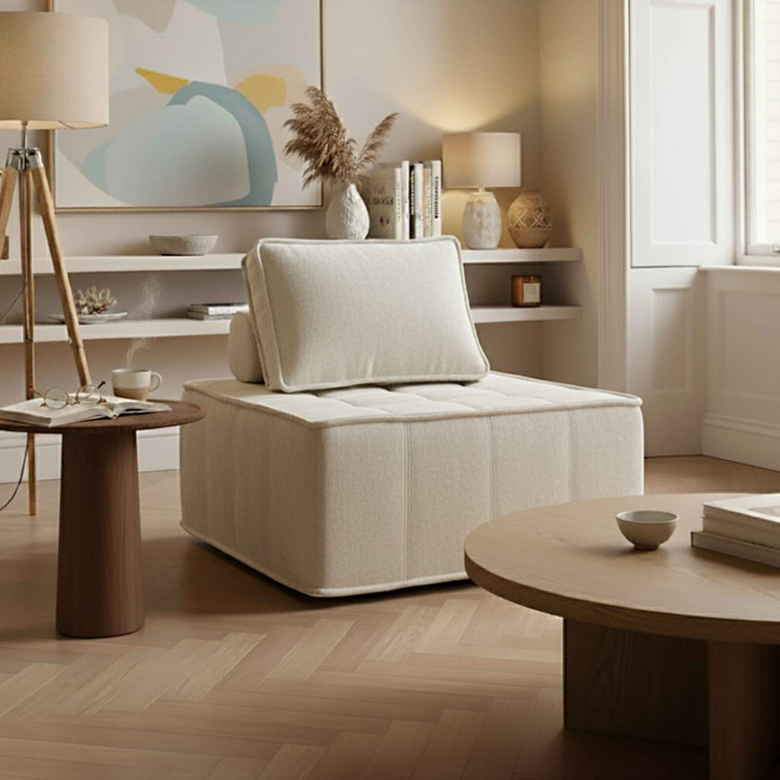 Poltrona in tessuto per divano modulare con cuscino