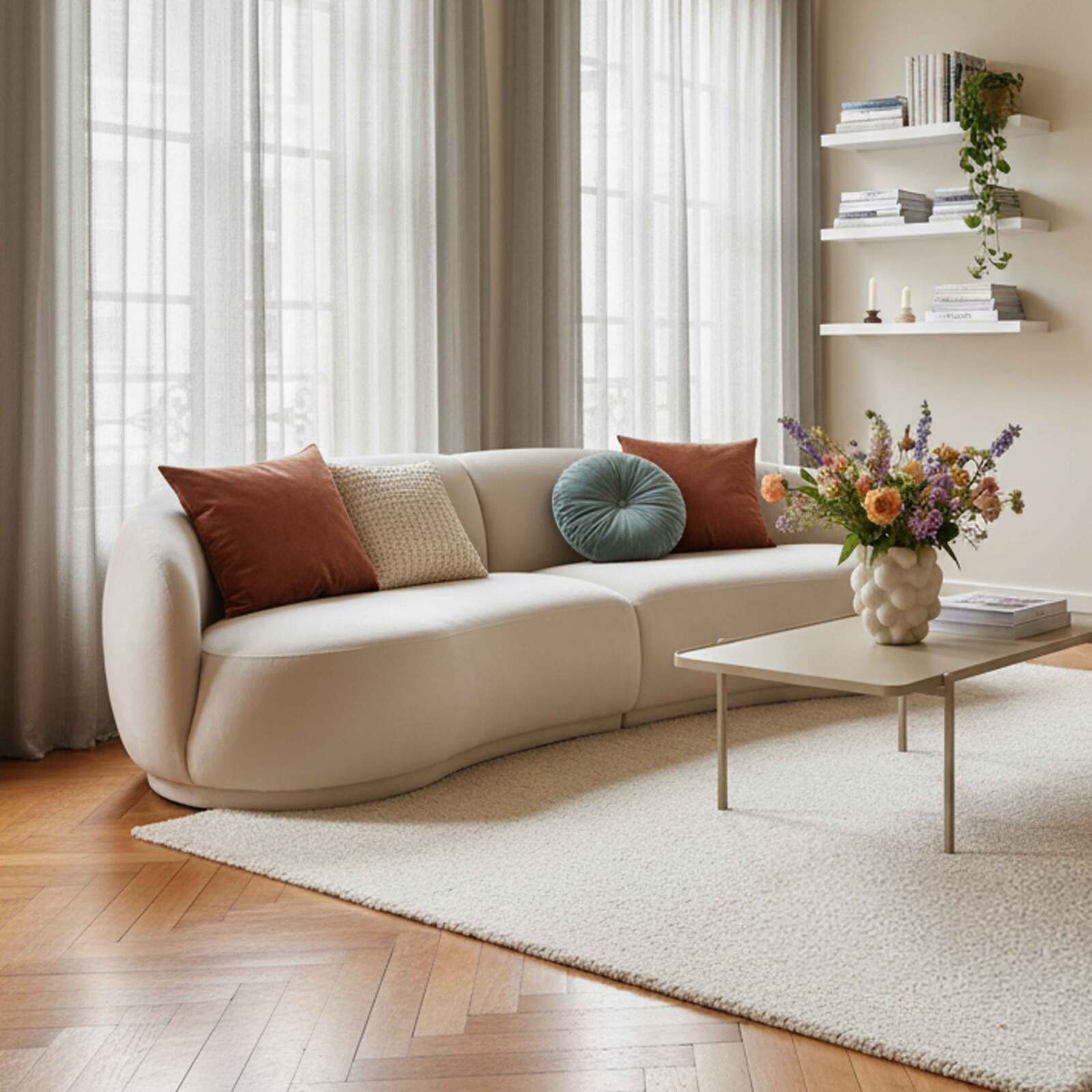 Divano 3 posti in tessuto e legno FSC® beige design