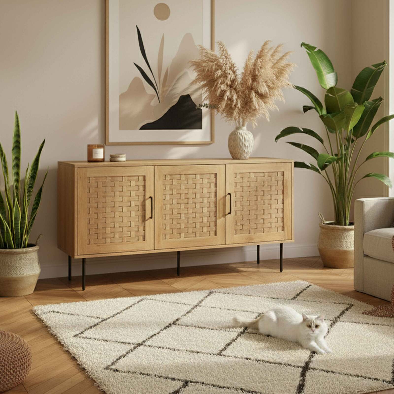 Buffet effetto legno 3 ante 150 cm stile boho Buffet effetto legno 3 ante 150 cm stile boho