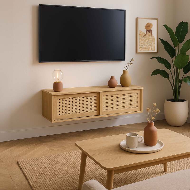 Mobile TV sospeso effetto legno chario 108 cm stile boho