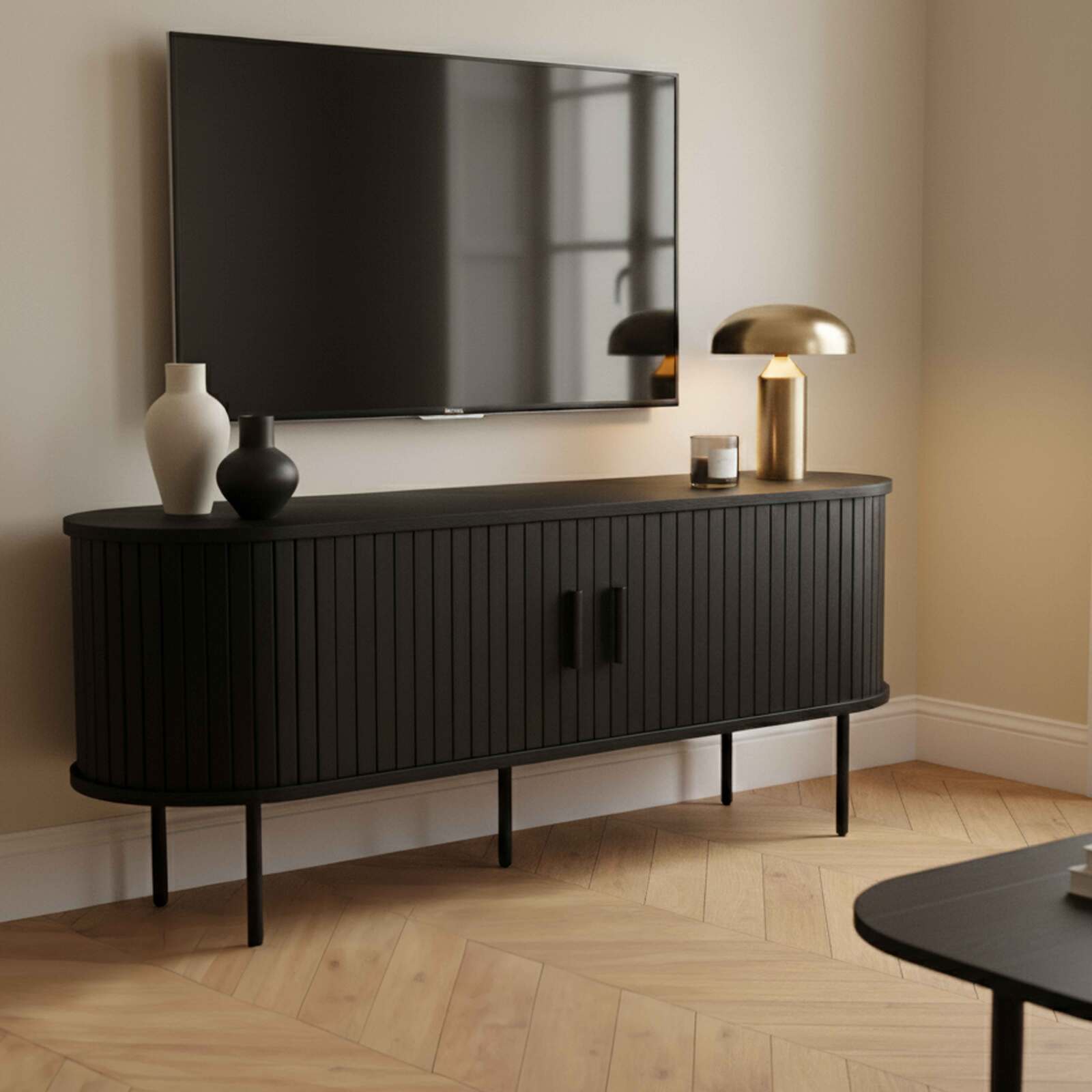 Mobile TV in effetto legno e metallo 120 cm, stile boho